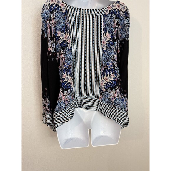 FREE PEOPLE Blouse Mix N Match Kimono Sleeve Floral Boho Top Oversized L V Neck - Picture 3 of 7